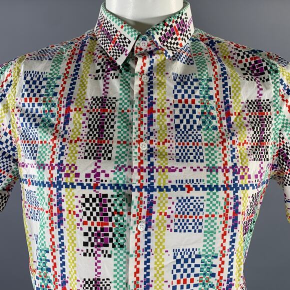 JIL SANDER Size L White Multi-Color Cotton Short Sleeve Shirt - Picture 2 of 7